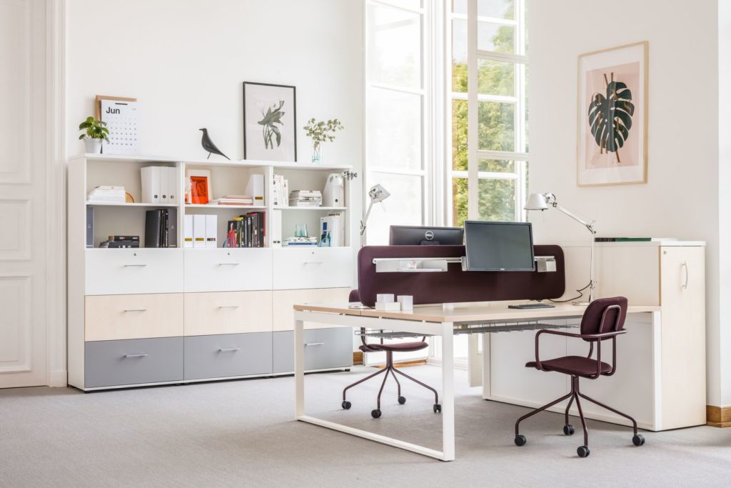 Bureau bench avec cloison acoustique