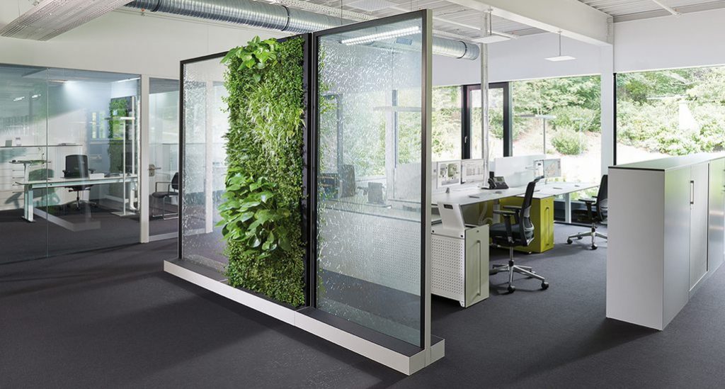 Cloison végétale et cloison d'eau pour le bien être au bureau