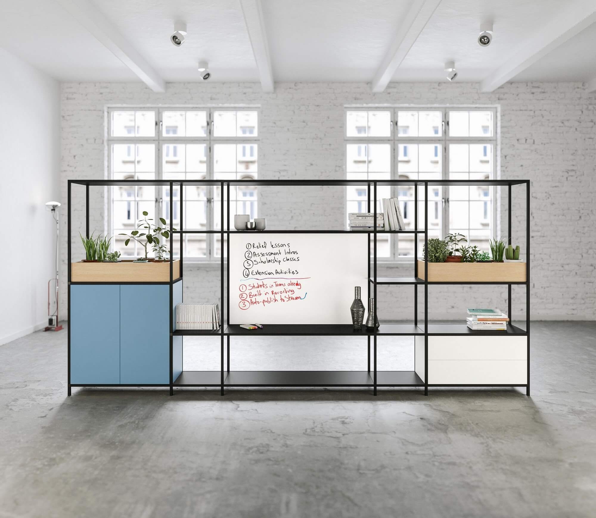 L'armoire de bureau design BIOME en métal noir et en bois.