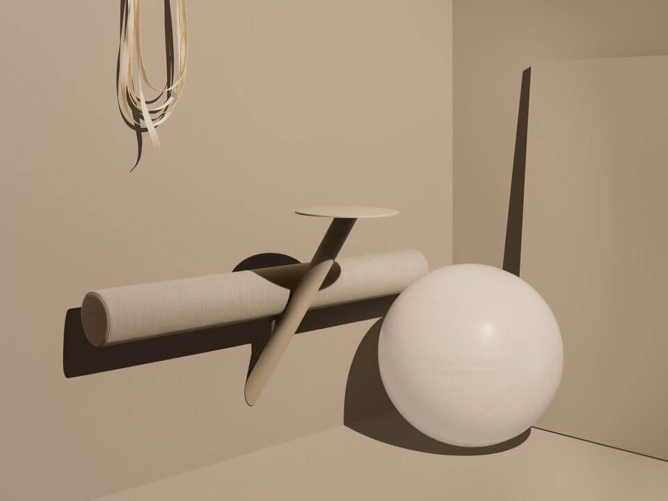 Banc d’attente mural LUMBER en tissu sable avec tablette, dans un décor ton sur ton