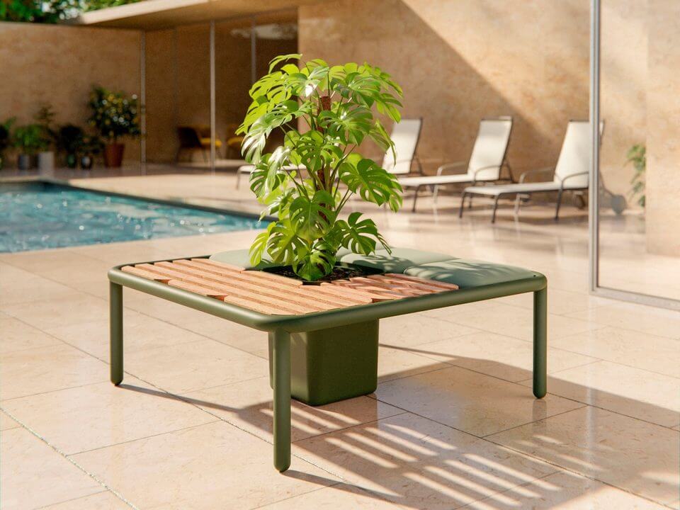 Banc d'extérieur design avec jardinière intégrée