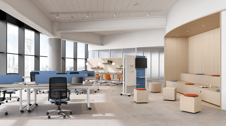 Bureaux design avec roulettes pour les open spaces