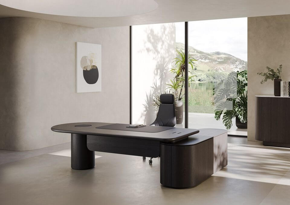 Bureau de direction en bois avec des formes design arrondies