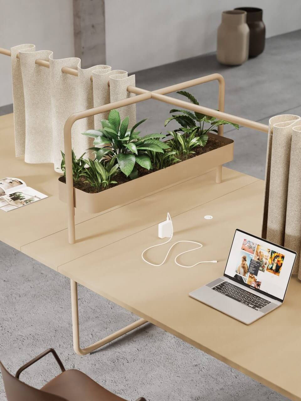 Bureau bench design avec rideau séparateur