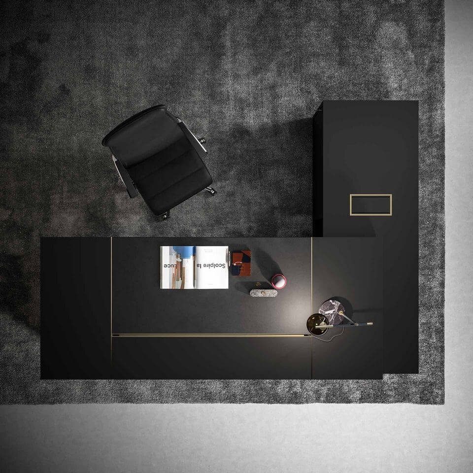 Grand bureau de direction de luxe coloris noir, avec retour de bureau