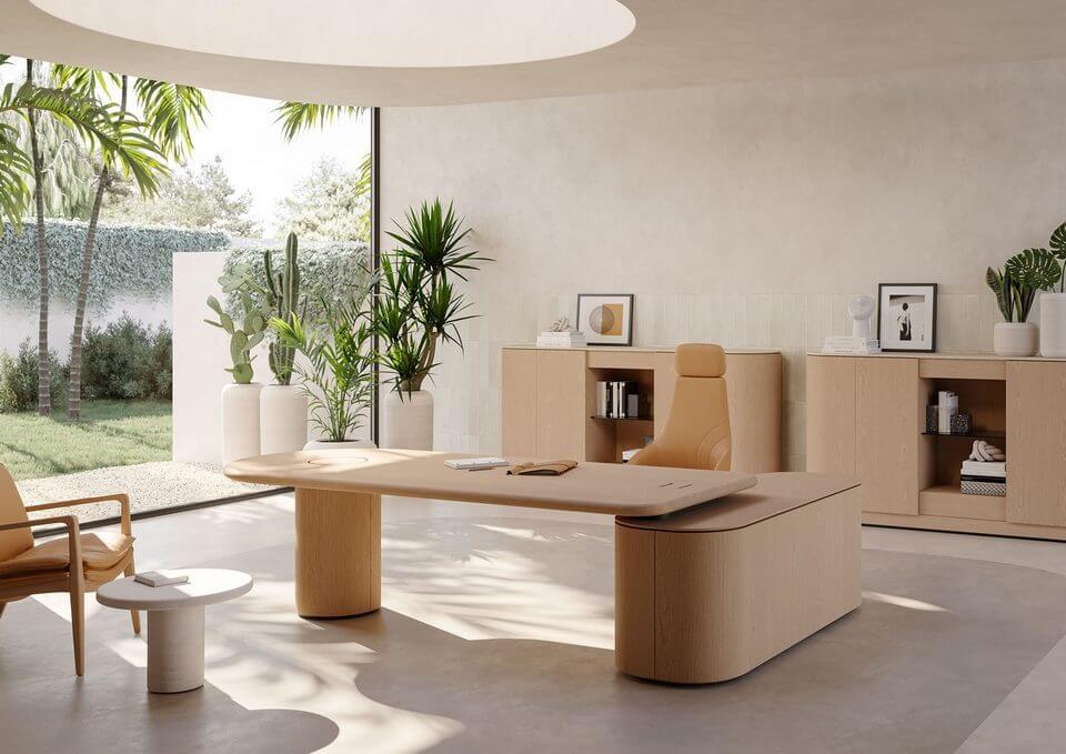 Bureau de direction en bois formes arrondies