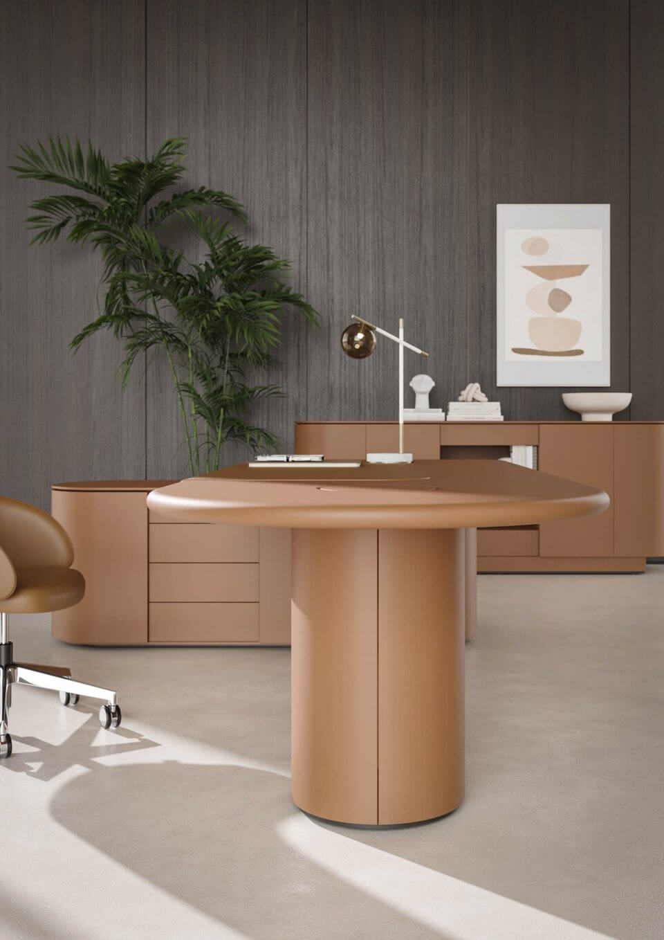 Un bureau de direction avec retour haut de gamme, proposant un design tout en arrondis