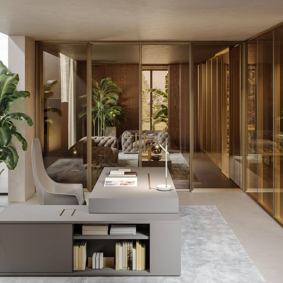 Bureau de direction de luxe avec meuble de rangement intégré
