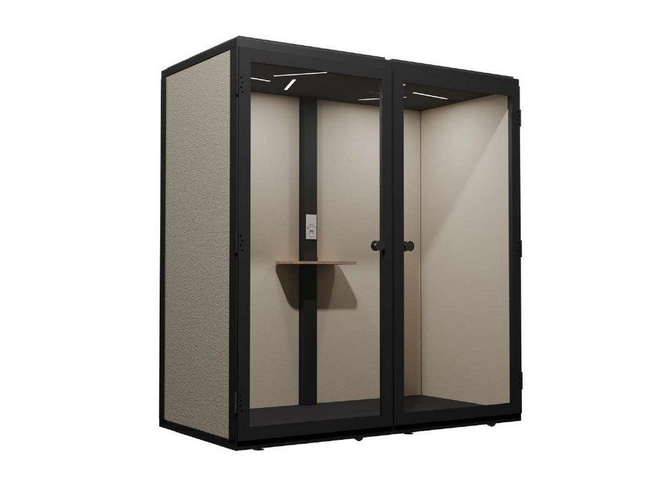 Cabine acoustique 1to6 Duo coloris sable - Double module insonorisé avec porte vitrée et tablette intégrée pour deux personnes