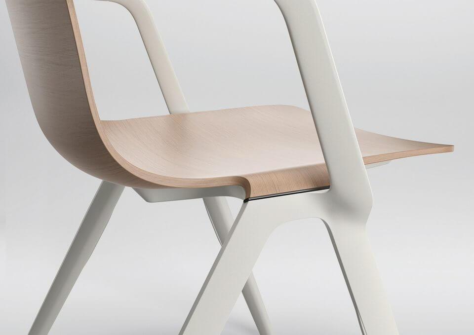 Chaise design et empilable avec coque en bois