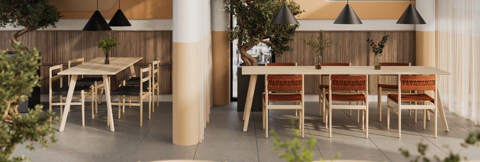 Chaise de restaurant design en bois et en cuir
