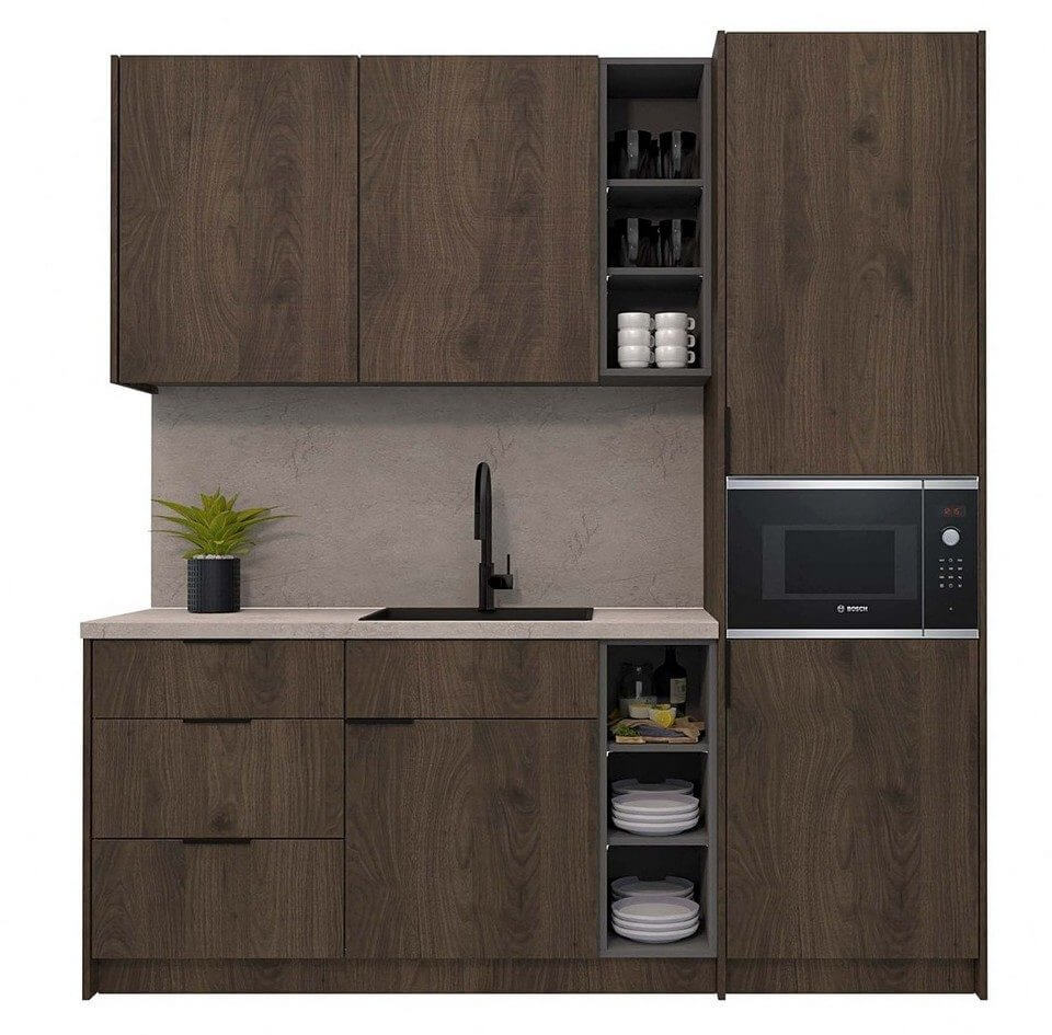 Rangements fermés discrets intégrés à la kitchenette ENCAS