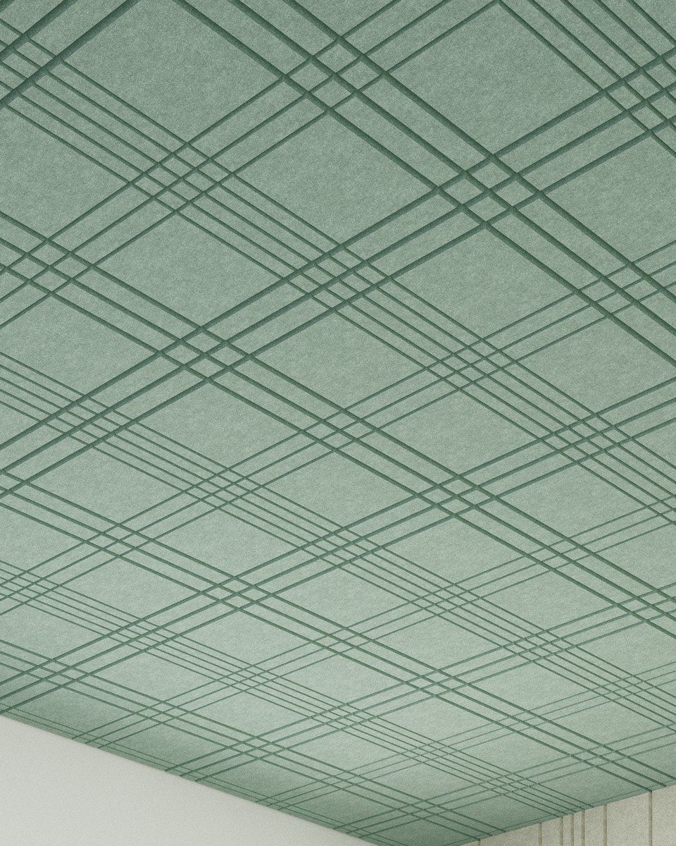 Habillage de faux plafond facile et rapide à mettre en place grâce à des dalles acoustiques à clipser, avec des couleurs et des motifs inspirants.