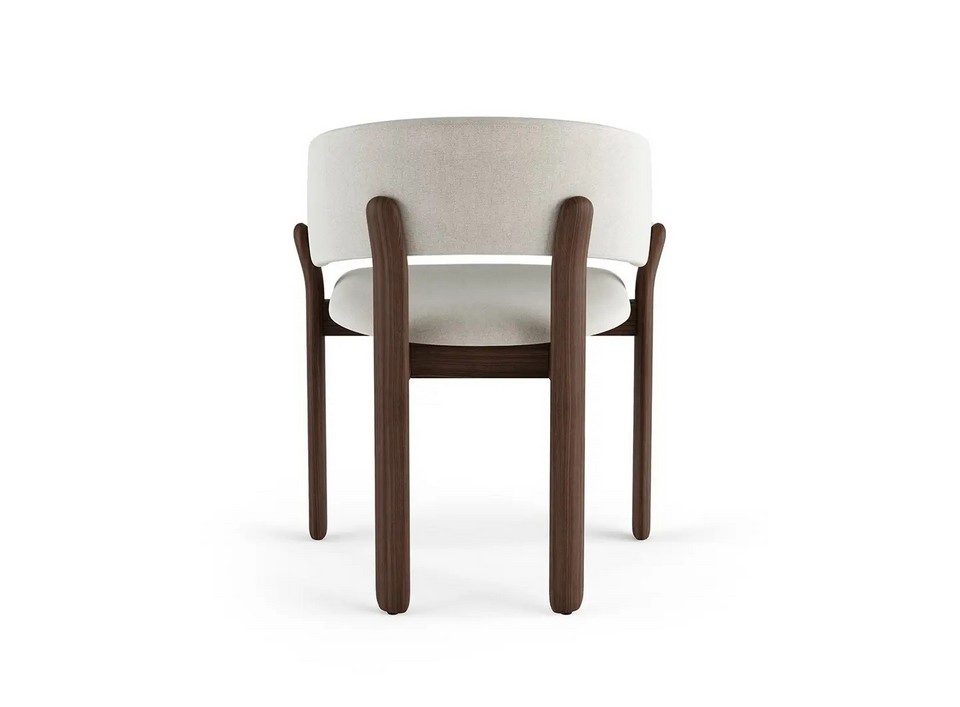 Packshot de dos sur fond blanc du fauteuil cabriolet BAOBAB mettant en valeur sa structure en bois et son dossier blanc arrondi.