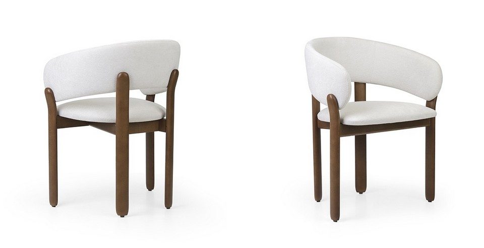 Packshot sur fond blanc présentant le fauteuil cabriolet BAOBAB sous deux angles avec structure en bois et revêtement blanc.