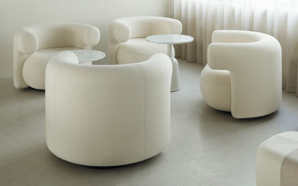 Fauteuil pivotant de luxe en bouclette blanche