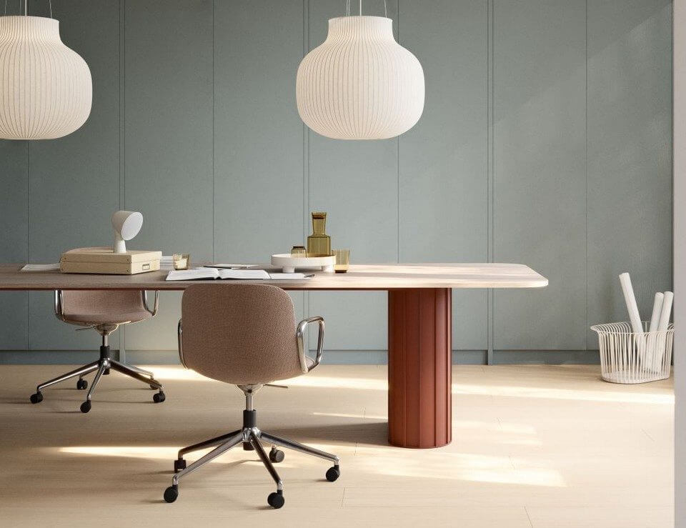 Table de réunion XUT avec un grand plateau sur des piétement centraux design