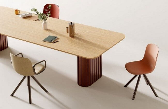 Table de réunion grand format avec piétement colonne central