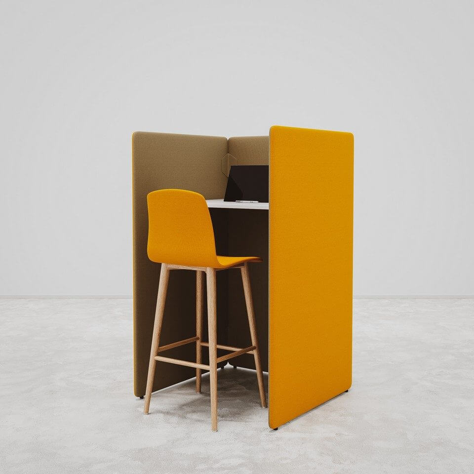 Bureau d'appoint composé à partir des panneaux acoustiques modulables
