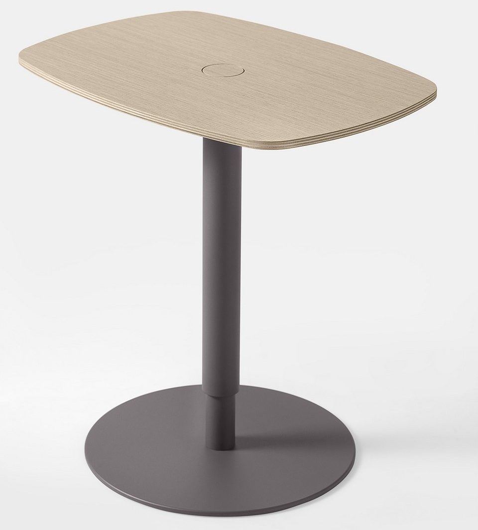 Table d'appoint KOBI avec plateau en multiplis finition chêne clair et piètement en acier gris lave.
