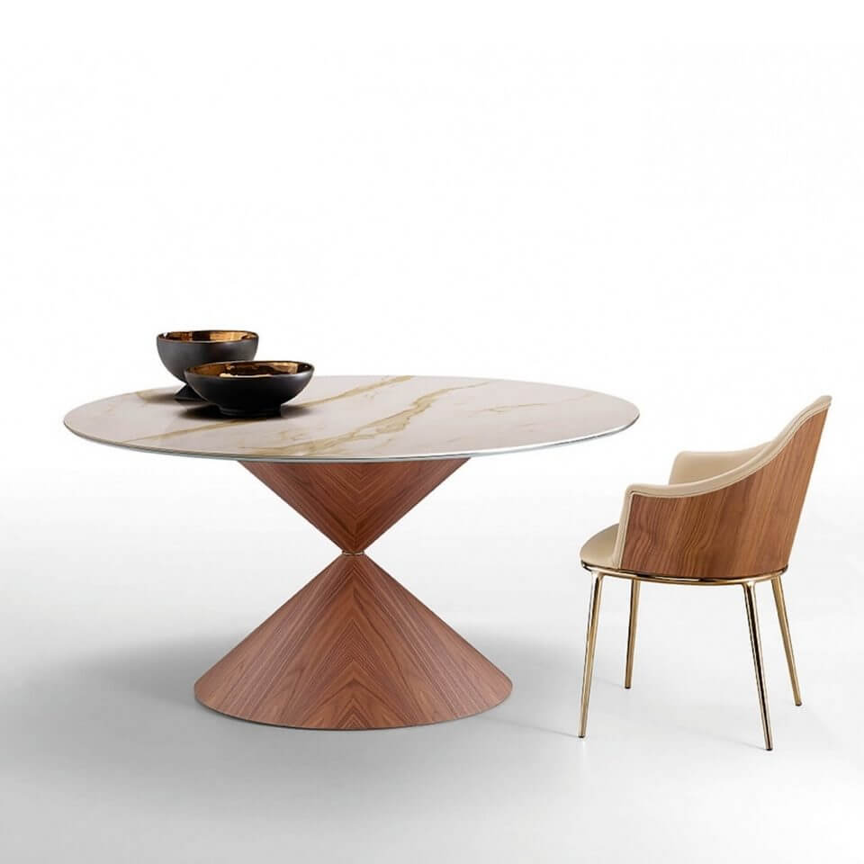 Table ronde moderne, plateau effet marbre