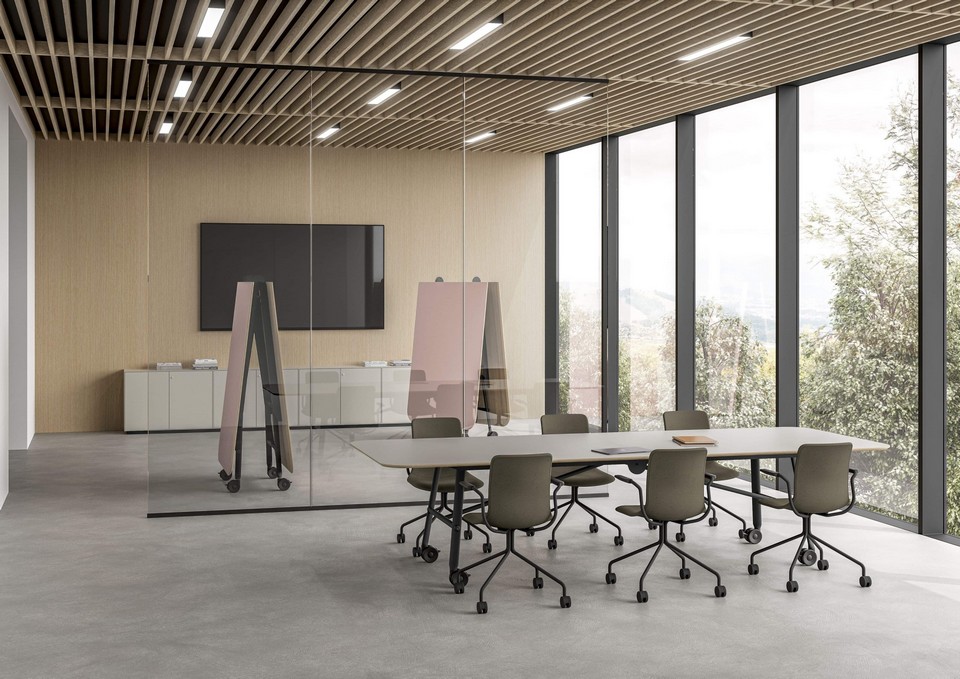 Table TT dans un environnement design, format 10 personnes, avec structure mobile et plateau personnalisable pour espaces collaboratifs