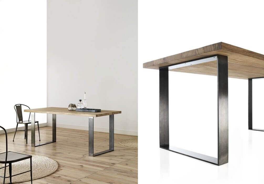 Table de restaurant style industriel avec plateau bois massif BRUTUS