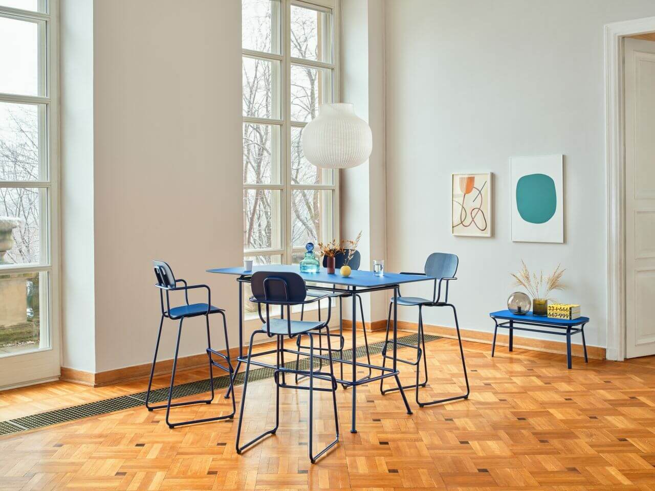 Table de réunion moderne SCHOOL coloris bleu